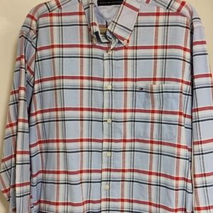 Tommy Hilfiger Men's Blue and Red Plaid Shirt